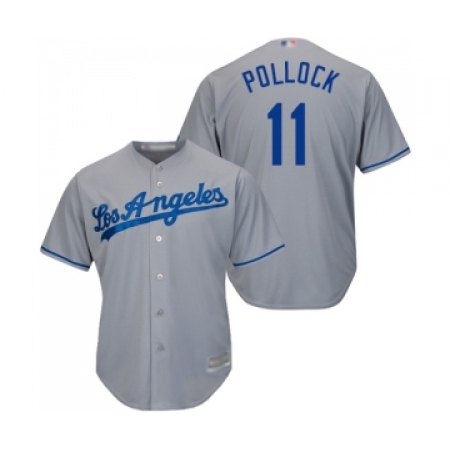 Men's Los Angeles Dodgers #11 A. J. Pollock Replica Grey Road Cool Base Baseball Jersey