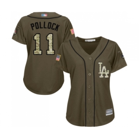 Women's Los Angeles Dodgers #11 A. J. Pollock Authentic Green Salute to Service Baseball Jersey