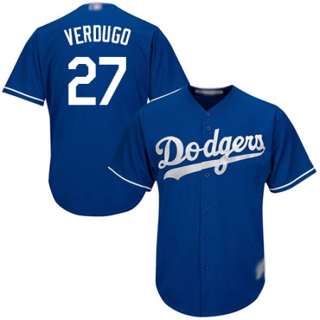 Men's Los Angeles Dodgers #27 Alex Verdugo Blue New Cool Base Stitched Baseball Jersey