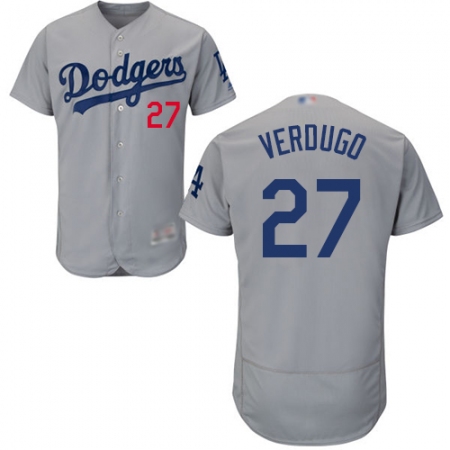 Men's Los Angeles Dodgers #27 Alex Verdugo Grey Flexbase Authentic Collection Stitched Baseball Jersey