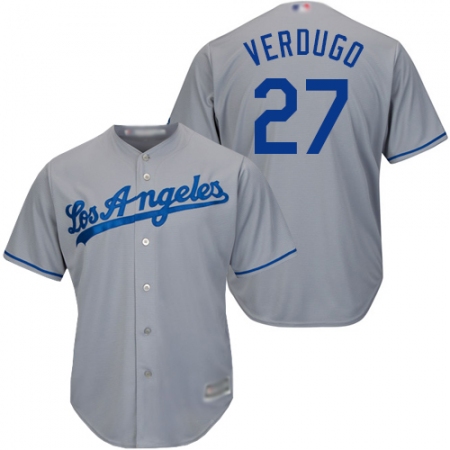 Men's Los Angeles Dodgers #27 Alex Verdugo Grey New Cool Base Stitched Baseball Jersey