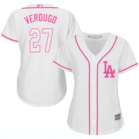 Women's Los Angeles Dodgers #27 Alex Verdugo White Pink Fashion Stitched Baseball Jersey