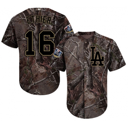 Men's Majestic Los Angeles Dodgers #16 Andre Ethier Authentic Camo Realtree Collection Flex Base 2018 World Series MLB Jersey