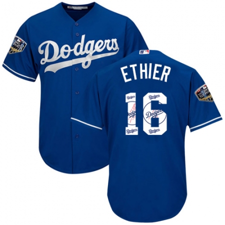 Men's Majestic Los Angeles Dodgers #16 Andre Ethier Authentic Royal Blue Team Logo Fashion Cool Base 2018 World Series MLB Jersey
