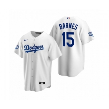 Men's Los Angeles Dodgers #15 Austin Barnes White 2020 World Series Champions Replica Jersey