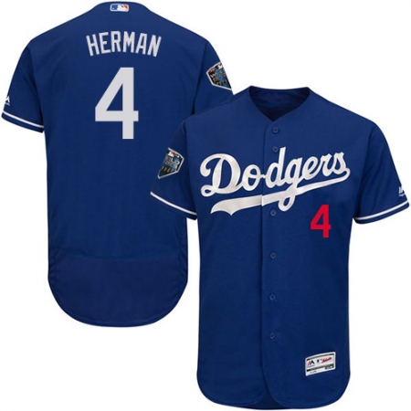 Men's Majestic Los Angeles Dodgers #4 Babe Herman Royal Blue Flexbase Authentic Collection 2018 World Series MLB Jersey