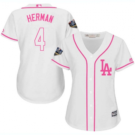 Women's Majestic Los Angeles Dodgers #4 Babe Herman Authentic White Fashion Cool Base 2018 World Series MLB Jersey