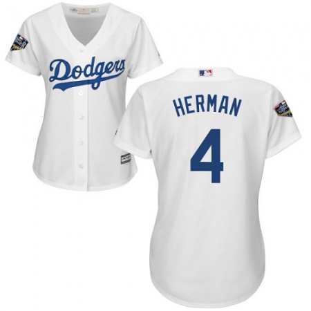 Women's Majestic Los Angeles Dodgers #4 Babe Herman Authentic White Home Cool Base 2018 World Series MLB Jersey