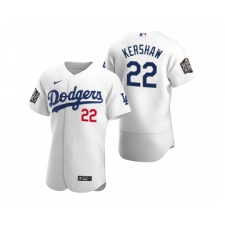 Men's Los Angeles Dodgers #22 Clayton Kershaw Nike White 2020 World Series Authentic Jersey