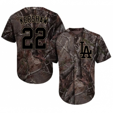 Men's Majestic Los Angeles Dodgers #22 Clayton Kershaw Authentic Camo Realtree Collection Flex Base MLB Jersey