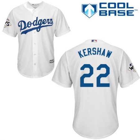 Men's Majestic Los Angeles Dodgers #22 Clayton Kershaw Replica White Home 2017 World Series Bound Cool Base MLB Jersey