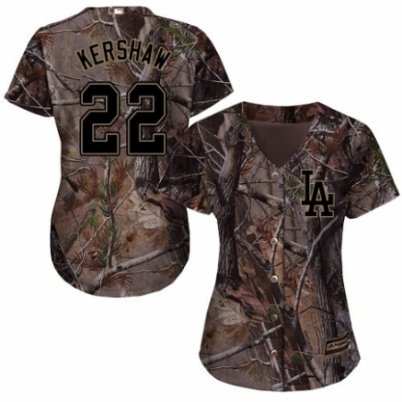 Women's Majestic Los Angeles Dodgers #22 Clayton Kershaw Authentic Camo Realtree Collection Flex Base MLB Jersey