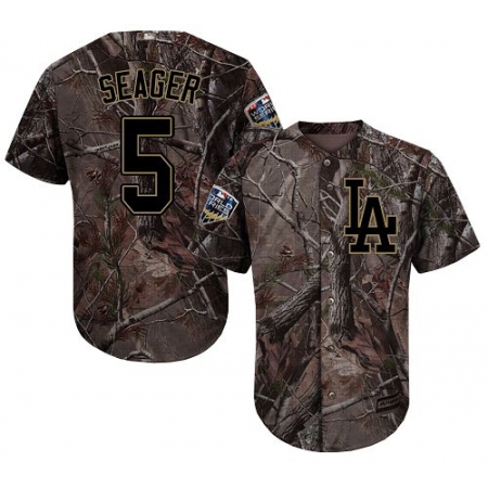 Men's Majestic Los Angeles Dodgers #5 Corey Seager Authentic Camo Realtree Collection Flex Base 2018 World Series MLB Jersey