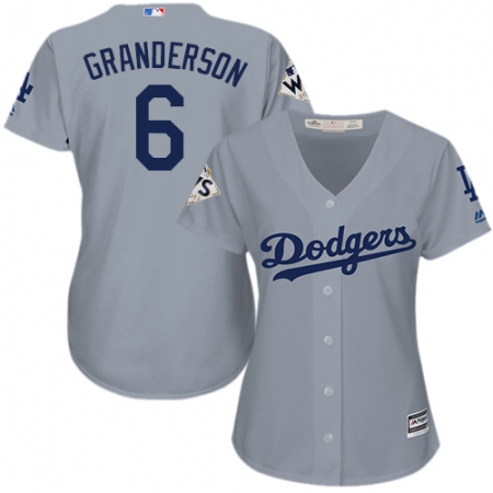 Women's Majestic Los Angeles Dodgers #6 Curtis Granderson Authentic Grey Road 2017 World Series Bound Cool Base MLB Jersey