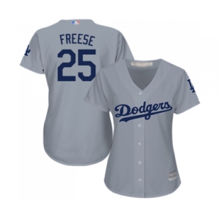 Women's Los Angeles Dodgers #25 David Freese Authentic Grey Road Cool Base Baseball Jersey