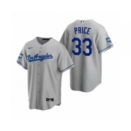 Men's Los Angeles Dodgers #33 David Price Gray 2020 World Series Champions Road Replica Jersey