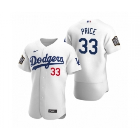 Men's Los Angeles Dodgers #33 David Price Nike White 2020 World Series Authentic Jersey