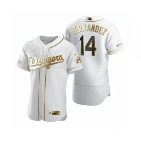 Men's Los Angeles Dodgers #14 Enrique Hernandez Nike White Authentic Golden Edition Jersey