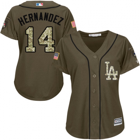 Women's Majestic Los Angeles Dodgers #14 Enrique Hernandez Authentic Green Salute to Service MLB Jersey
