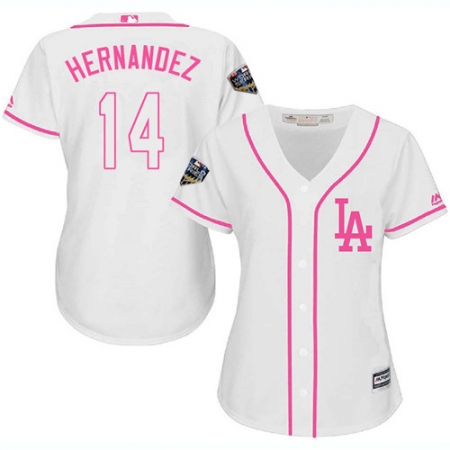 Women's Majestic Los Angeles Dodgers #14 Enrique Hernandez Authentic White Fashion Cool Base 2018 World Series MLB Jersey