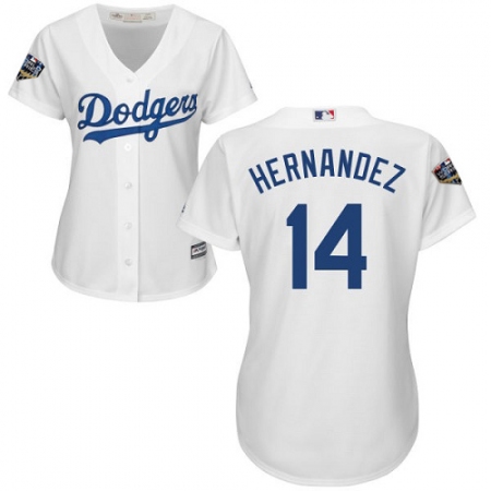 Women's Majestic Los Angeles Dodgers #14 Enrique Hernandez Authentic White Home Cool Base 2018 World Series MLB Jersey