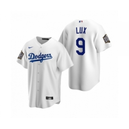 Men's Los Angeles Dodgers #9 Gavin Lux White 2020 World Series Replica Jersey