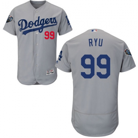 Men's Majestic Los Angeles Dodgers #99 Hyun-Jin Ryu Gray Alternate Flex Base Authentic Collection 2018 World Series MLB Jersey