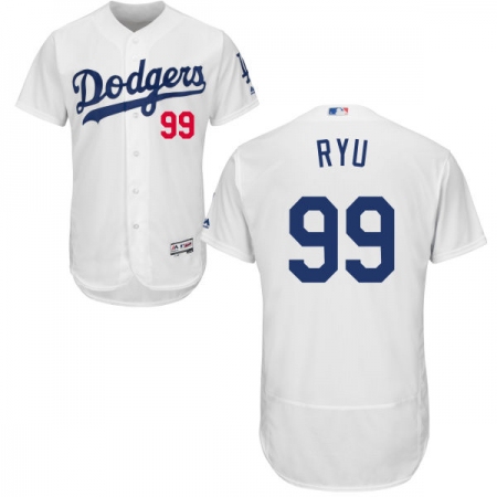 Men's Majestic Los Angeles Dodgers #99 Hyun-Jin Ryu White Home Flex Base Authentic Collection MLB Jersey