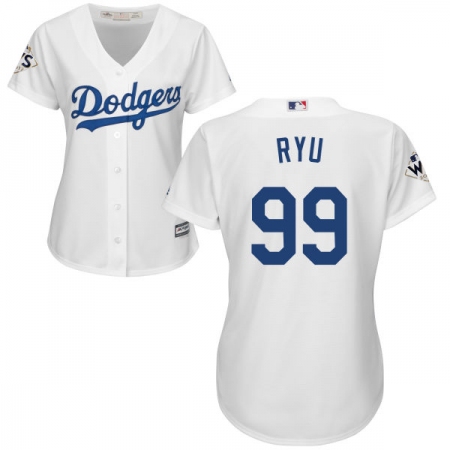 Women's Majestic Los Angeles Dodgers #99 Hyun-Jin Ryu Authentic White Home 2017 World Series Bound Cool Base MLB Jersey
