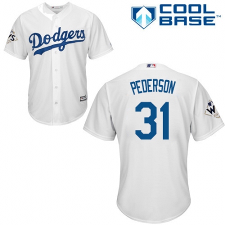 Youth Majestic Los Angeles Dodgers #31 Joc Pederson Authentic White Home 2017 World Series Bound Cool Base MLB Jersey