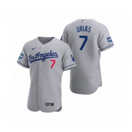 Men's Los Angeles Dodgers #7 Julio Urias Gray 2020 World Series Champions Road Authentic Jersey