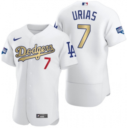 Men's Los Angeles Dodgers #7 Julio Urias Olive Gold 2020 World Series Champions Authentic Jersey