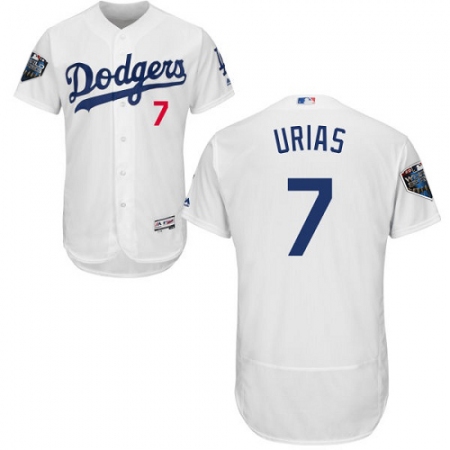 Men's Majestic Los Angeles Dodgers #7 Julio Urias White Home Flex Base Authentic Collection 2018 World Series MLB Jersey