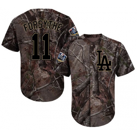Men's Majestic Los Angeles Dodgers #11 Logan Forsythe Authentic Camo Realtree Collection Flex Base 2018 World Series MLB Jersey