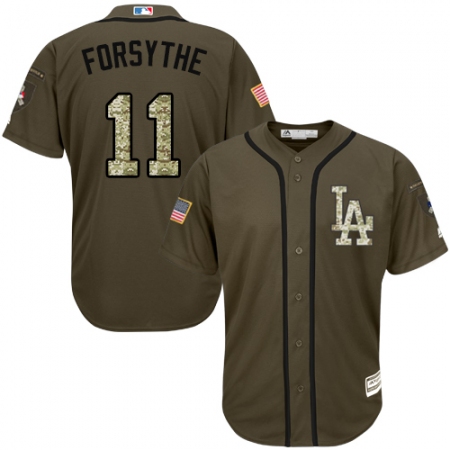 Men's Majestic Los Angeles Dodgers #11 Logan Forsythe Authentic Green Salute to Service MLB Jersey