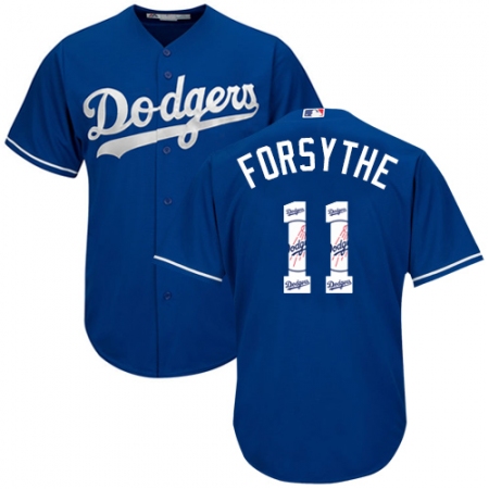 Men's Majestic Los Angeles Dodgers #11 Logan Forsythe Authentic Royal Blue Team Logo Fashion Cool Base MLB Jersey