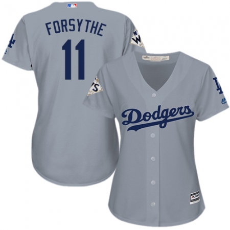 Women's Majestic Los Angeles Dodgers #11 Logan Forsythe Authentic Grey Road 2017 World Series Bound Cool Base MLB Jersey