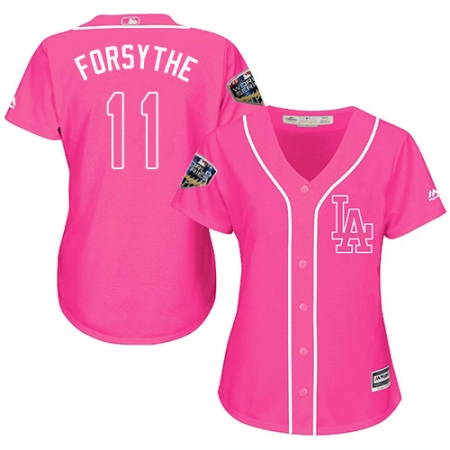 Women's Majestic Los Angeles Dodgers #11 Logan Forsythe Authentic Pink Fashion Cool Base 2018 World Series MLB Jersey