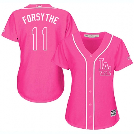 Women's Majestic Los Angeles Dodgers #11 Logan Forsythe Authentic Pink Fashion Cool Base MLB Jersey