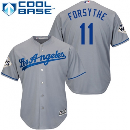 Youth Majestic Los Angeles Dodgers #11 Logan Forsythe Authentic Grey Road 2017 World Series Bound Cool Base MLB Jersey