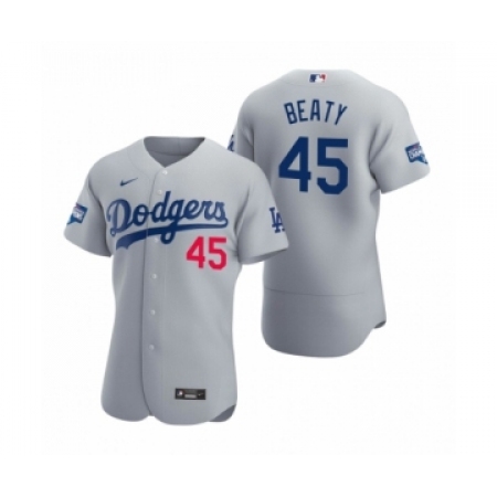 Men's Los Angeles Dodgers #45 Matt Beaty Gray 2020 World Series Champions Authentic Jersey