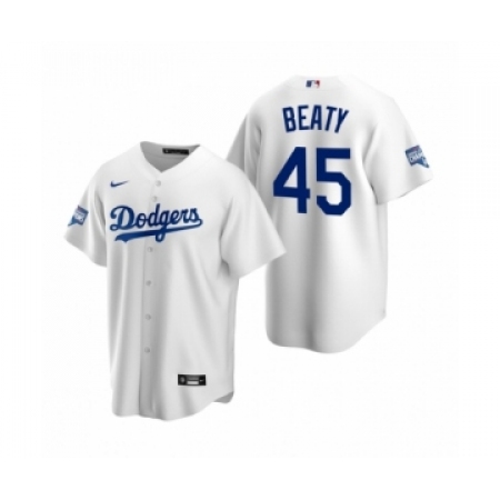 Men's Los Angeles Dodgers #45 Matt Beaty White 2020 World Series Champions Replica Jersey