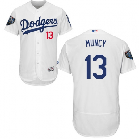 Men's Majestic Los Angeles Dodgers #13 Max Muncy White Home Flex Base Authentic Collection 2018 World Series MLB Jersey