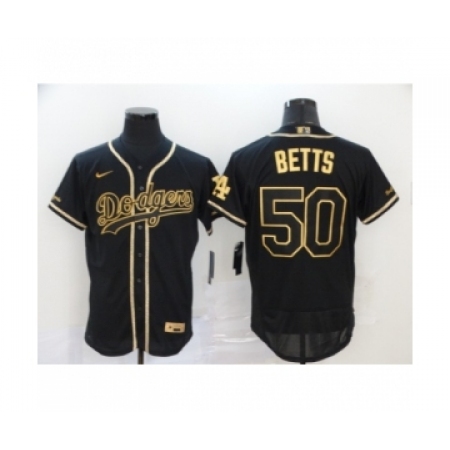 Men's Los Angeles Dodgers #50 Mookie Betts Black Gold 2020 Flexbase Jersey