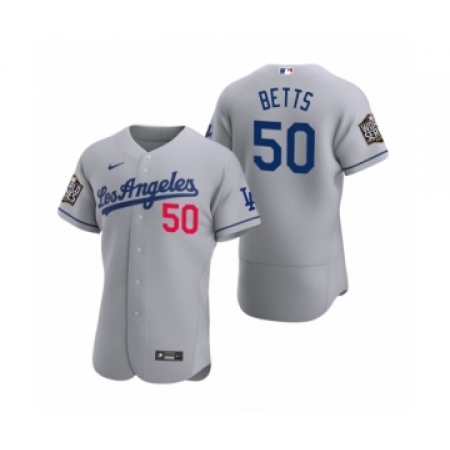 Men's Los Angeles Dodgers #50 Mookie Betts Nike Gray 2020 World Series Authentic Road Jersey