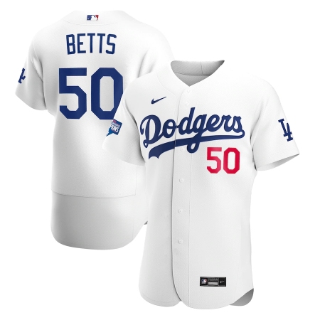 Men's Los Angeles Dodgers #50 Mookie Betts Nike White 2020 World Series Champions Home Authentic Player Jersey