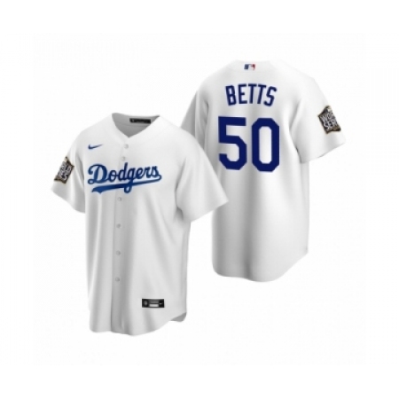 Men's Los Angeles Dodgers #50 Mookie Betts White 2020 World Series Replica Jersey
