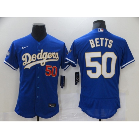 Men's Nike Los Angeles Dodgers #50 Mookie Betts Blue Elite Series Champions Jersey