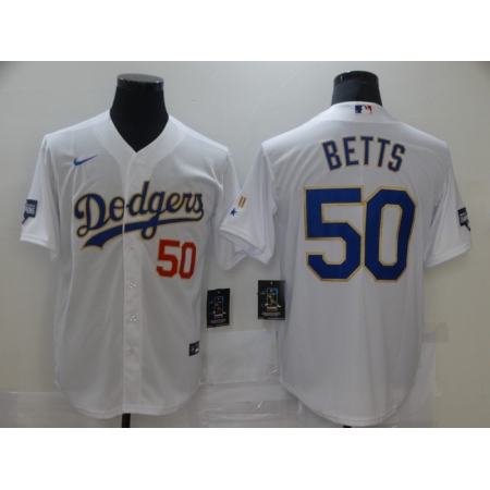 Men's Nike Los Angeles Dodgers #50 Mookie Betts White Champions Authentic Jersey