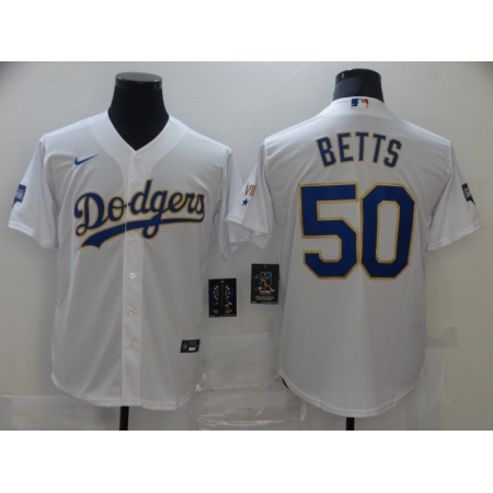 Men's Nike Los Angeles Dodgers #50 Mookie Betts White World Series Champions Jersey